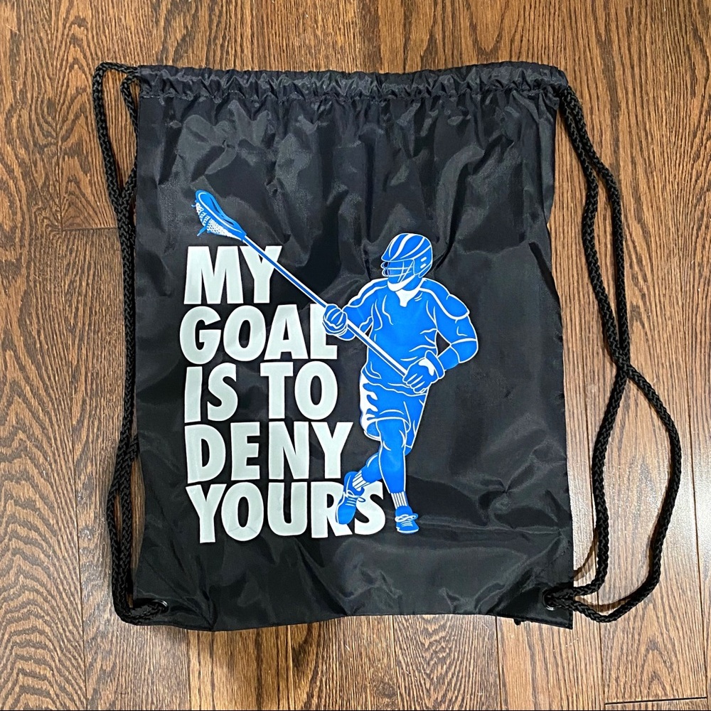NWOT Graphic Goalie “My Goal is to Deny Yours” String Backpack